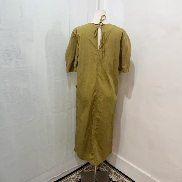 [BUNJANG] Olive Crinkle Nylon Long Dress / 올리브 바스락 나일론 반팔롱원피스 롱드레스 4355