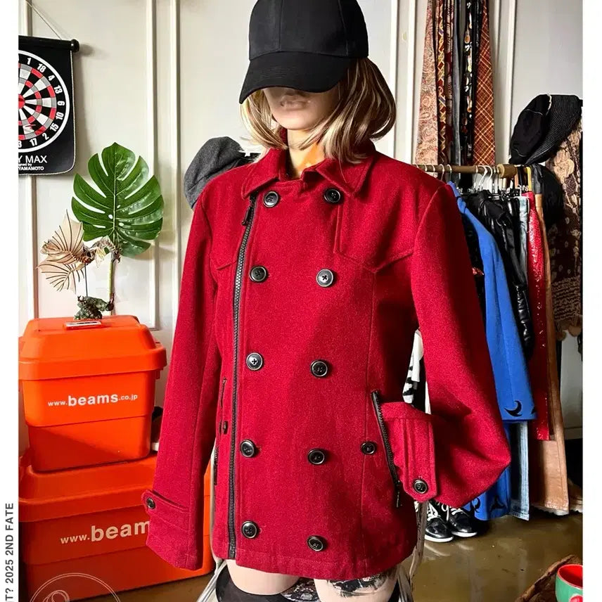 [BUNJANG] Semantic Design Napoleon Double Pea Coat Jacket / SemanticDesign 일본 빈티지 나폴레옹 와인 더블 코트 자켓