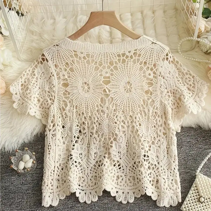 [SOLD OUT] 아이보리 크로셰 뜨개 반팔 가디건(새상품 프리사이즈)