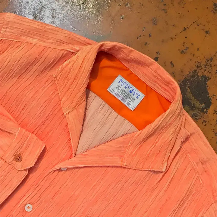 [BUNJANG] Vintage Orange Chiffon Shirt / Japan 빈티지 오렌지 쉬폰 5부 셔츠 남방 여성 66 남성 100