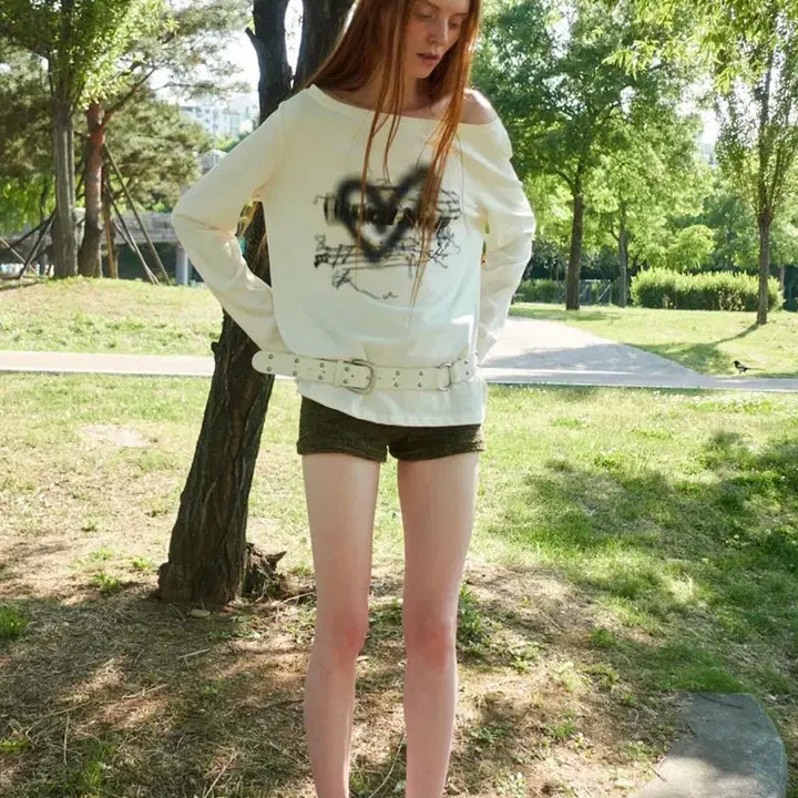 [BUNJANG] Seric Heart Boatneck Top / [새상품] 세릭 하트 보트넥 탑 heart boatneck top