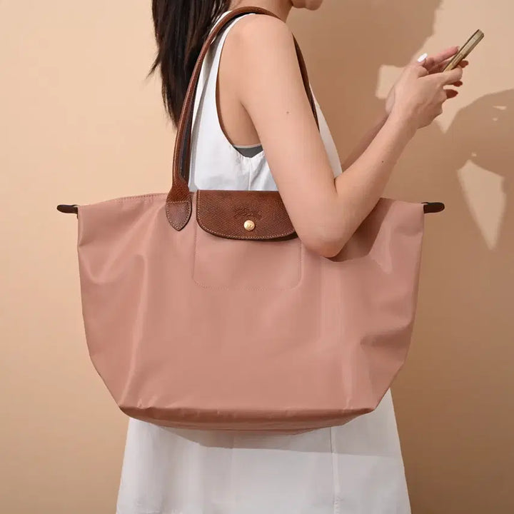 [BUNJANG] Longchamp Nylon and Leather Clutch Crossbody Bag / 롱샴 클러치백 크로스백  핑크 나일론 소가죽 라지 사이즈 여성