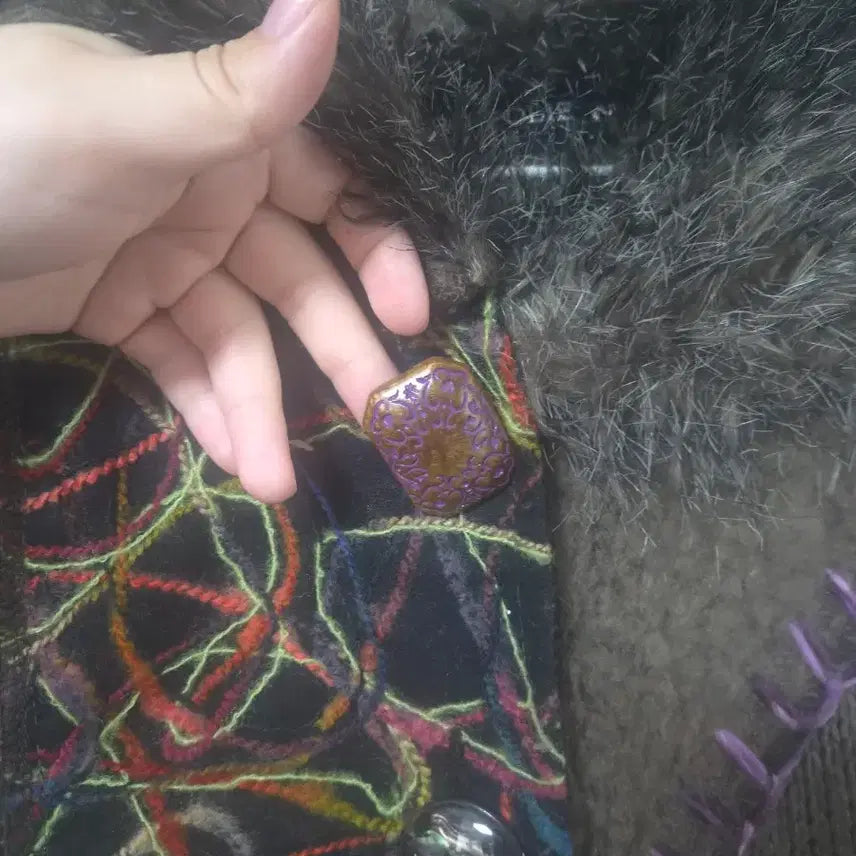 [BUNJANG] Griffolie Paris Embroidered Fur Trimmed Knit Coat / 희귀/빈티지 Griffolie Paris 자수 퍼 트리밍 니트 코트 고스