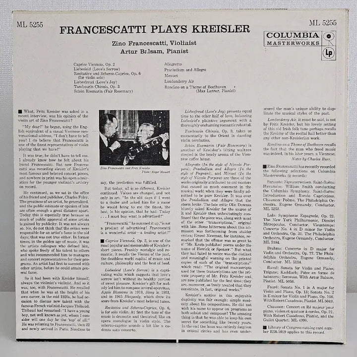 [BUNJANG] Chrysler Francescatti Plays LP Record / 크라이슬러 Francescatti Plays  LP 음반