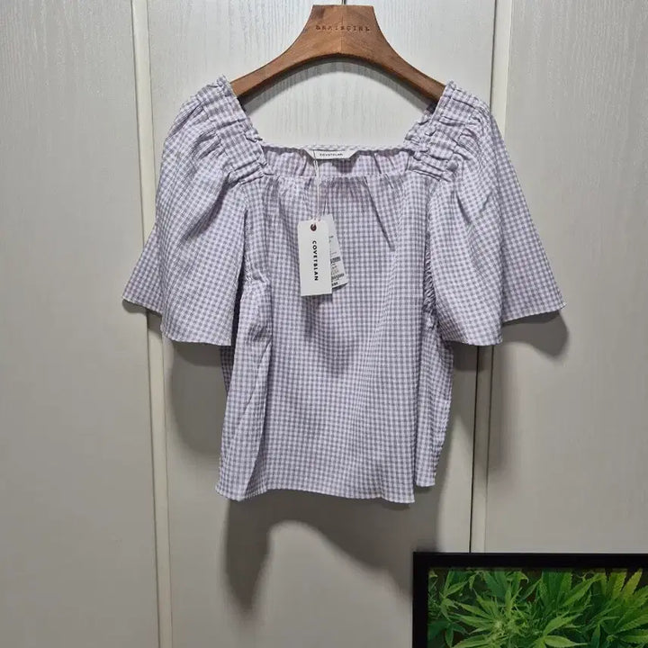 [BUNJANG] Cobett Blan Gingham Check Puff Short Sleeve Blouse / (타임세일)(새상품)코벳블랑 깅엄 체크 블라우스 퍼프 반팔