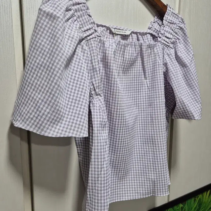 [BUNJANG] Cobett Blan Gingham Check Puff Short Sleeve Blouse / (타임세일)(새상품)코벳블랑 깅엄 체크 블라우스 퍼프 반팔
