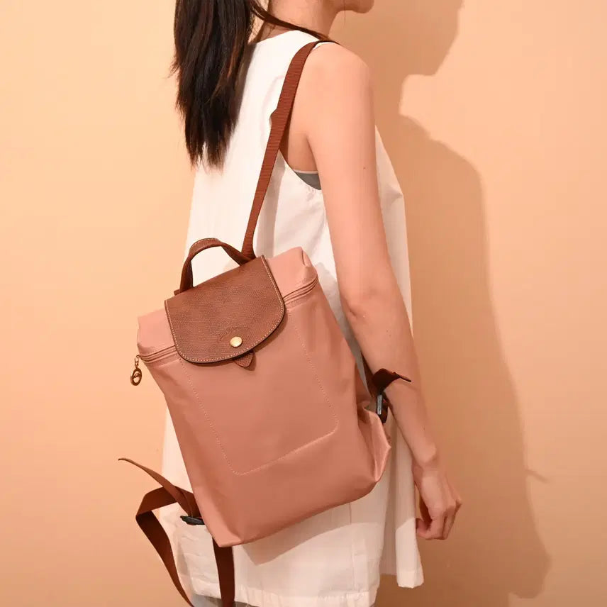 [BUNJANG] Longchamp Nylon and Leather Backpack / 롱샴 백팩 핑크 나일론 소가죽 여성