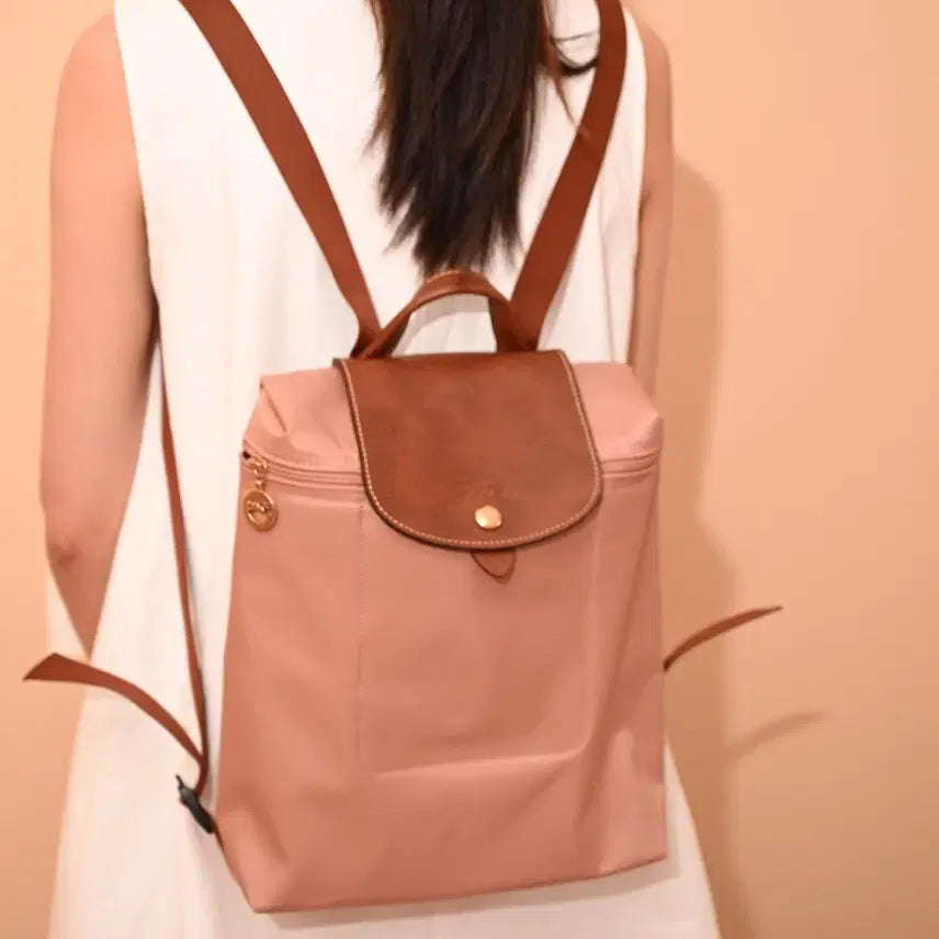 [BUNJANG] Longchamp Nylon and Leather Backpack / 롱샴 백팩 핑크 나일론 소가죽 여성