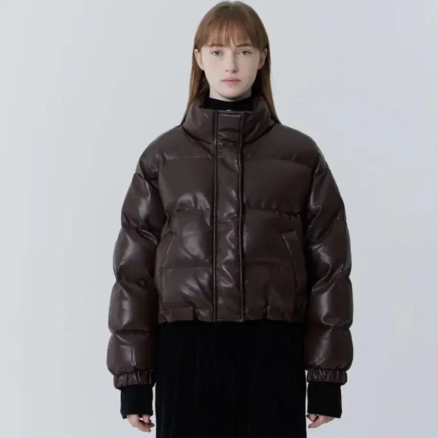 [BUNJANG] Julia Pepe Urban Crop Leather Padded Jacket Brown / 줄리아페페 어반 크롭 레더 패딩 브라운