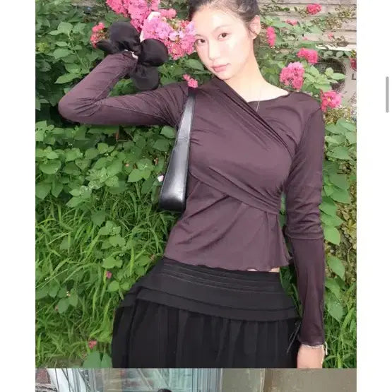[BUNJANG] 앙개 랩 스타일 긴팔 티셔츠 브라운 / 앙개 랩 스타일 긴팔 티셔츠 브라운