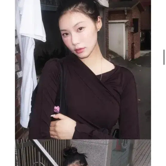 [BUNJANG] 앙개 랩 스타일 긴팔 티셔츠 브라운 / 앙개 랩 스타일 긴팔 티셔츠 브라운