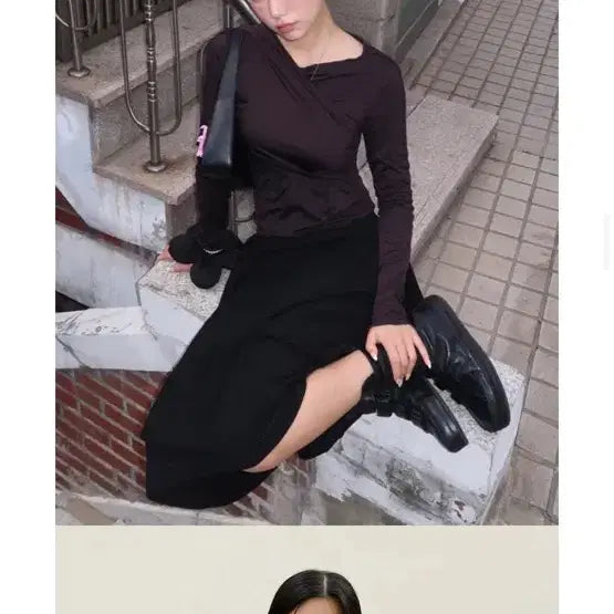 [BUNJANG] 앙개 랩 스타일 긴팔 티셔츠 브라운 / 앙개 랩 스타일 긴팔 티셔츠 브라운