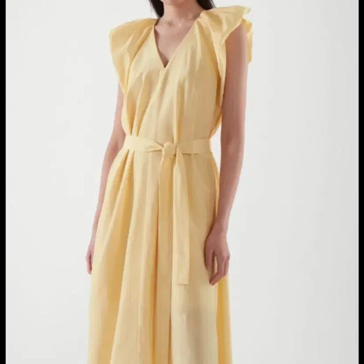 [BUNJANG] COS Silk Blend Shirred V-Neck Long Dress / [COS] 코스 실크 혼방 셔링 브이넥 롱 원피스 (Lemony Yell