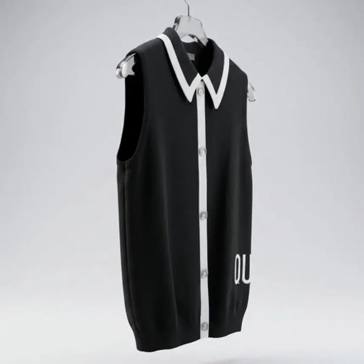 [BUNJANG] Green Queen Color Block Knit Vest BK / 여성L/ 그린퀸 카라 배색 니트조끼BK 21-115