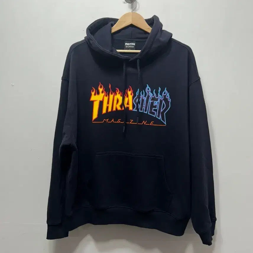 [BUNJANG] Thrasher Black Flame Logo Hoodie L / 트래셔 블랙 불꽃 로고 후드티 L