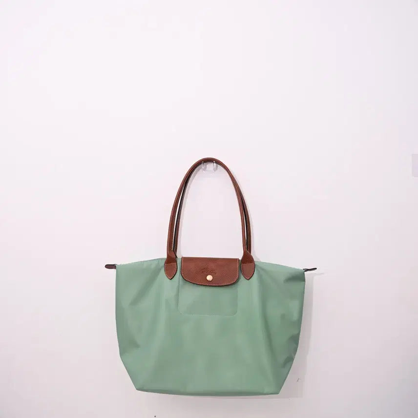 [BUNJANG] Longchamp Nylon and Leather Crossbody Clutch Bag / 롱샴 클러치백 크로스백  그린  나일론 소가죽 라지 사이즈 여성