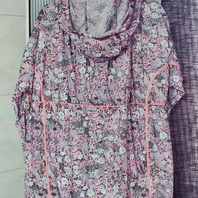 [BUNJANG] Flower Pattern Hooded Windbreaker Pink (XL) / 플라워 패턴 후드 롱 바람막이 핑크(XL/무료배송)