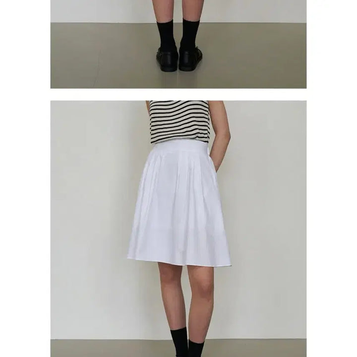 [SOLD OUT] 새상품 로에일 핀턱 플레어 스커트 화이트