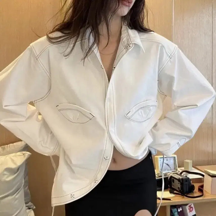 [SOLD OUT] [글로니] 화이트 스티치 포인트 셔츠