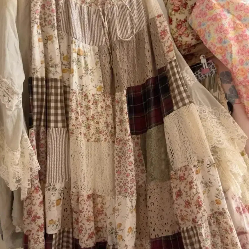 [BUNJANG] Vintage Square Patchwork Dress and Skirt / 빈티지 사각패치원피스 사각패치스커트
