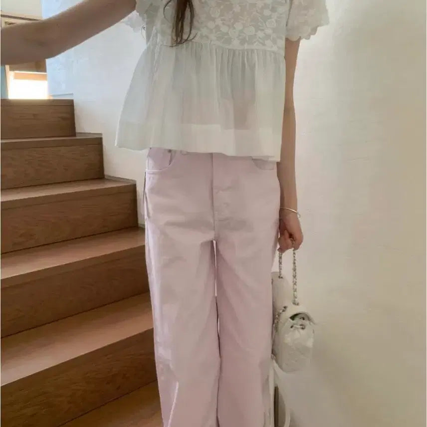 [BUNJANG] Poster Pink Embroidered Denim M New Arrival / 포스터 핑크 자수데님 m 새상품
