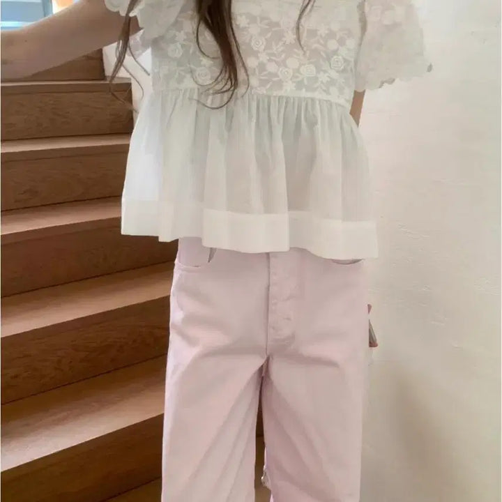 [BUNJANG] Poster Pink Embroidered Denim M New Arrival / 포스터 핑크 자수데님 m 새상품