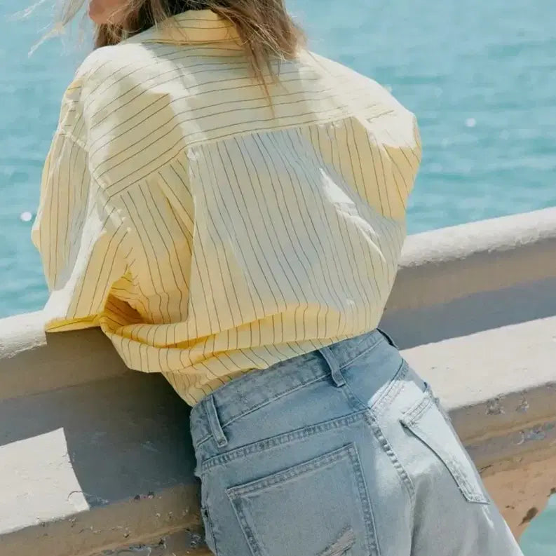 [BUNJANG] ZARA Yellow/Mustard Striped Shirt / 자라 옐로우 스트라이프 셔츠(새상품)
