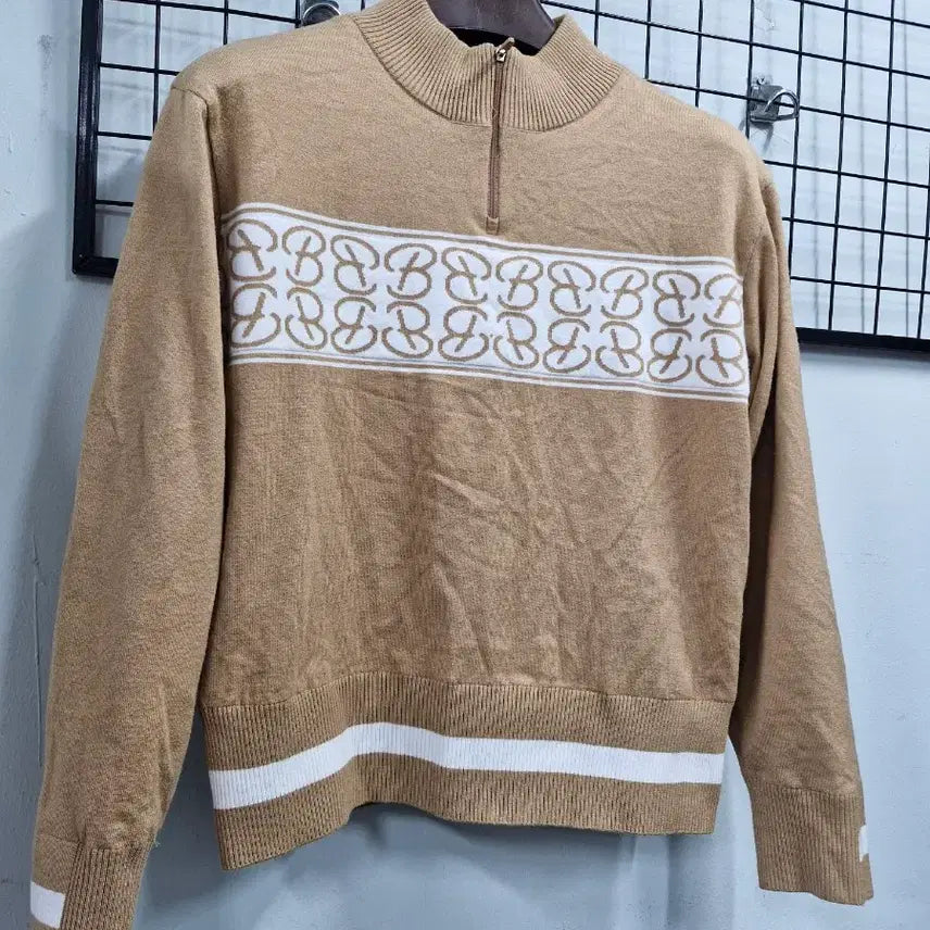 [BUNJANG] Benjefe Jacquard Pattern Windproof Half-Zip Knit Golf Sweater / 100L/66-77 벤제프 골프 자가드패턴 방풍 반집업 니트.