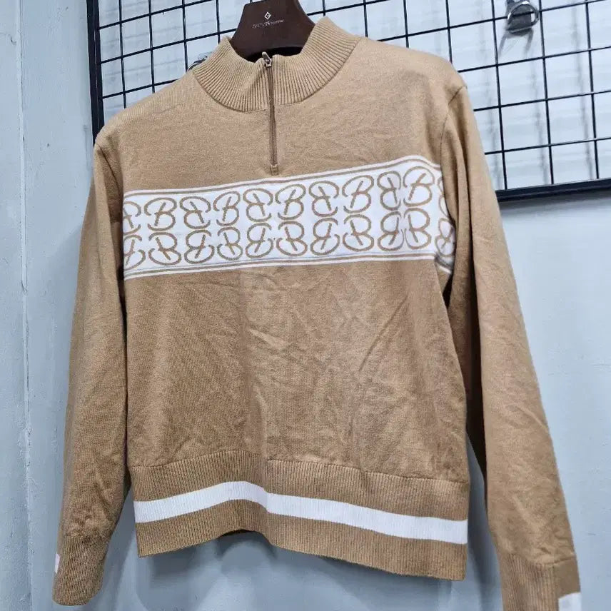 [BUNJANG] Benjefe Jacquard Pattern Windproof Half-Zip Knit Golf Sweater / 100L/66-77 벤제프 골프 자가드패턴 방풍 반집업 니트.