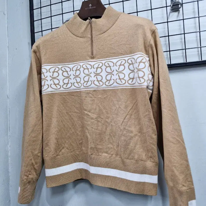 [BUNJANG] Benjefe Jacquard Pattern Windproof Half-Zip Knit Golf Sweater / 100L/66-77 벤제프 골프 자가드패턴 방풍 반집업 니트.