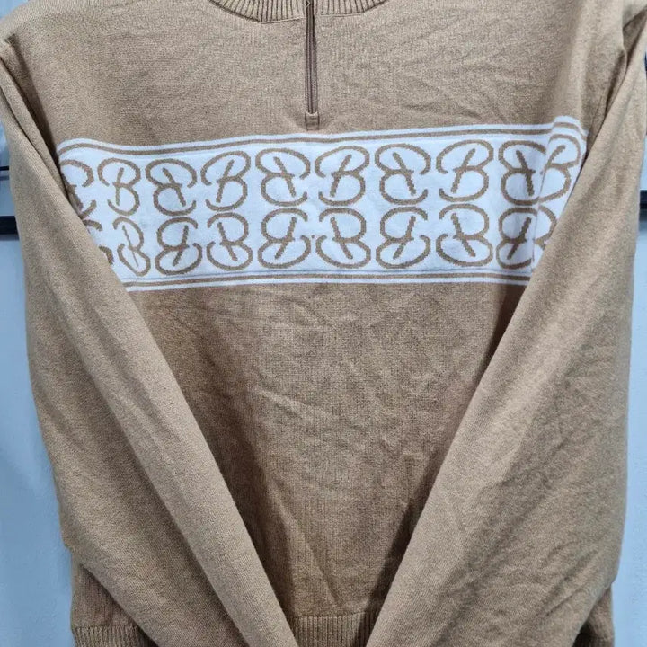 [BUNJANG] Benjefe Jacquard Pattern Windproof Half-Zip Knit Golf Sweater / 100L/66-77 벤제프 골프 자가드패턴 방풍 반집업 니트.