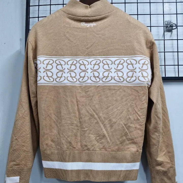 [BUNJANG] Benjefe Jacquard Pattern Windproof Half-Zip Knit Golf Sweater / 100L/66-77 벤제프 골프 자가드패턴 방풍 반집업 니트.