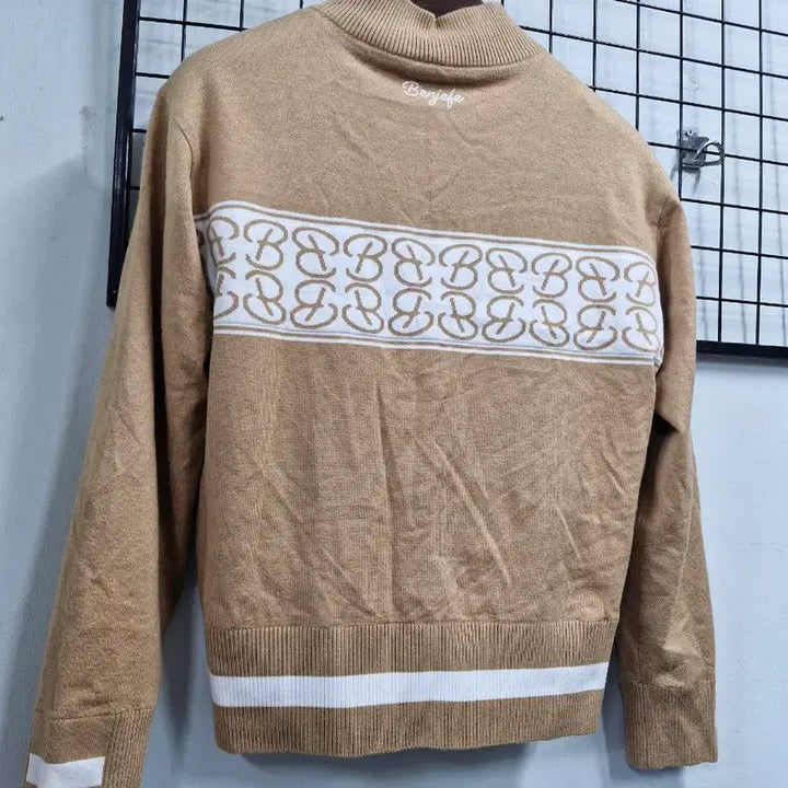 [BUNJANG] Benjefe Jacquard Pattern Windproof Half-Zip Knit Golf Sweater / 100L/66-77 벤제프 골프 자가드패턴 방풍 반집업 니트.