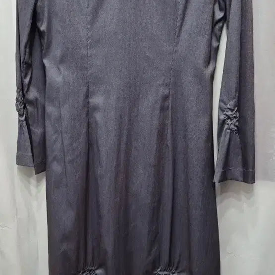[BUNJANG] Gray Collar Shirring Long Dress / 회색 카라넥 셔링 롱 원피스