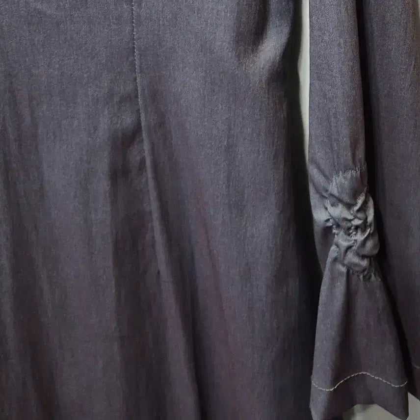 [BUNJANG] Gray Collar Shirring Long Dress / 회색 카라넥 셔링 롱 원피스