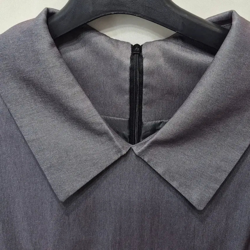 [BUNJANG] Gray Collar Shirring Long Dress / 회색 카라넥 셔링 롱 원피스