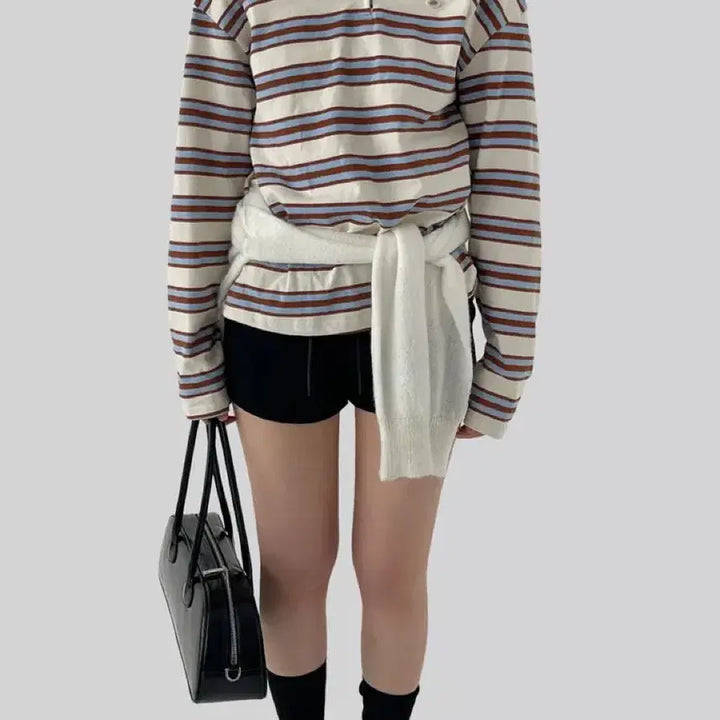 [BUNJANG] Autumn Stripe Rugby Collar T-Shirt / 어텀 스트라이프 럭비카라티셔츠