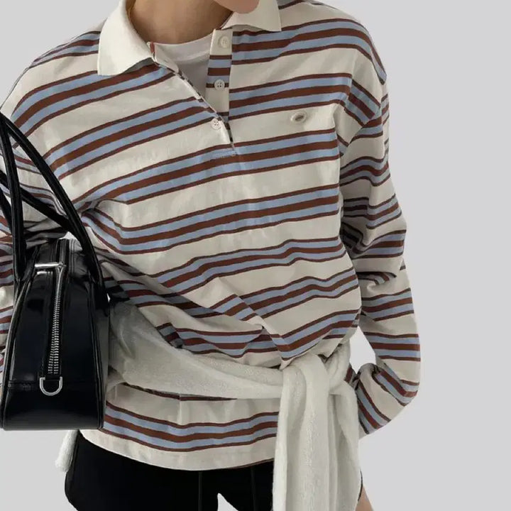 [BUNJANG] Autumn Stripe Rugby Collar T-Shirt / 어텀 스트라이프 럭비카라티셔츠