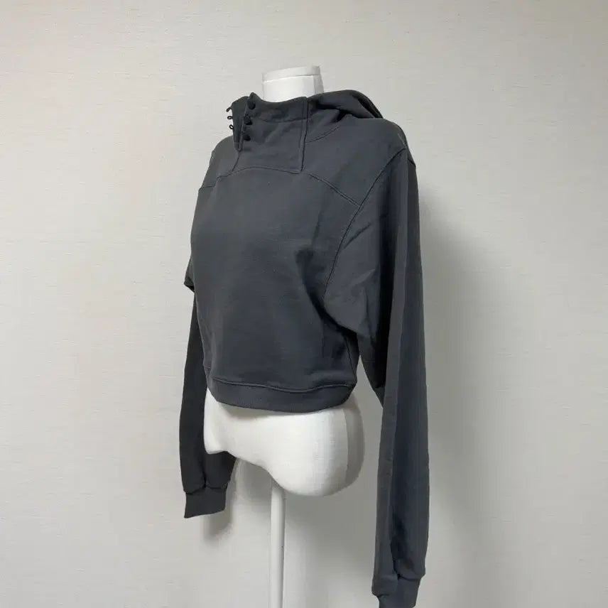 [BUNJANG] High-Neck Button Crop Hoodie / 새상품) 하이넥 버튼 크롭 후드티