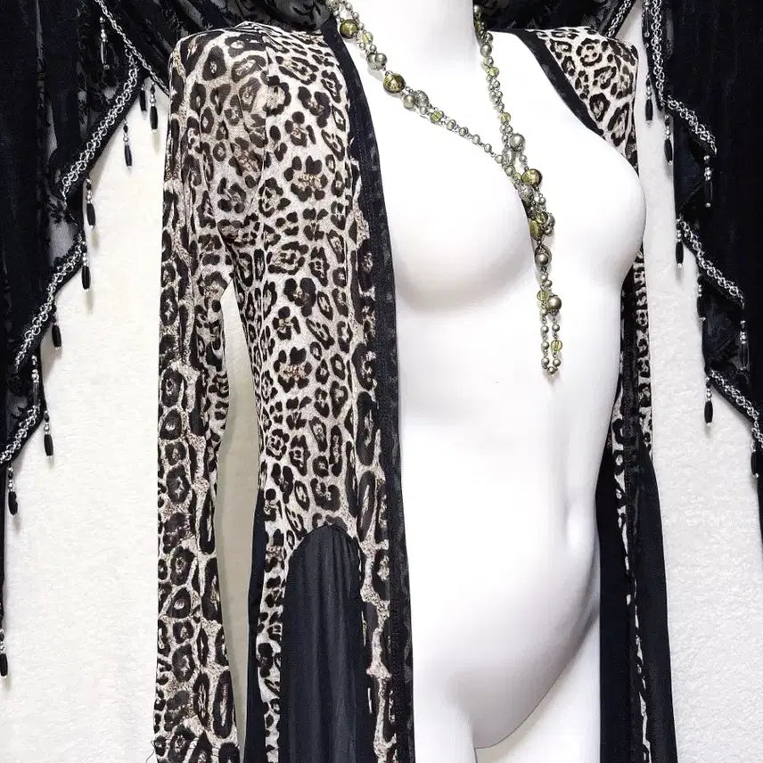 [BUNJANG] Leopard Print Drape Long Cardigan Robe / 레오파드 호피 오네갸루 드레이프 롱가디건 로브 고딕 고스 펑크 핀터