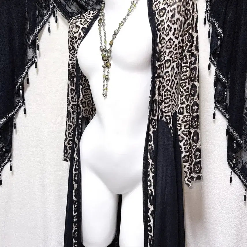 [BUNJANG] Leopard Print Drape Long Cardigan Robe / 레오파드 호피 오네갸루 드레이프 롱가디건 로브 고딕 고스 펑크 핀터
