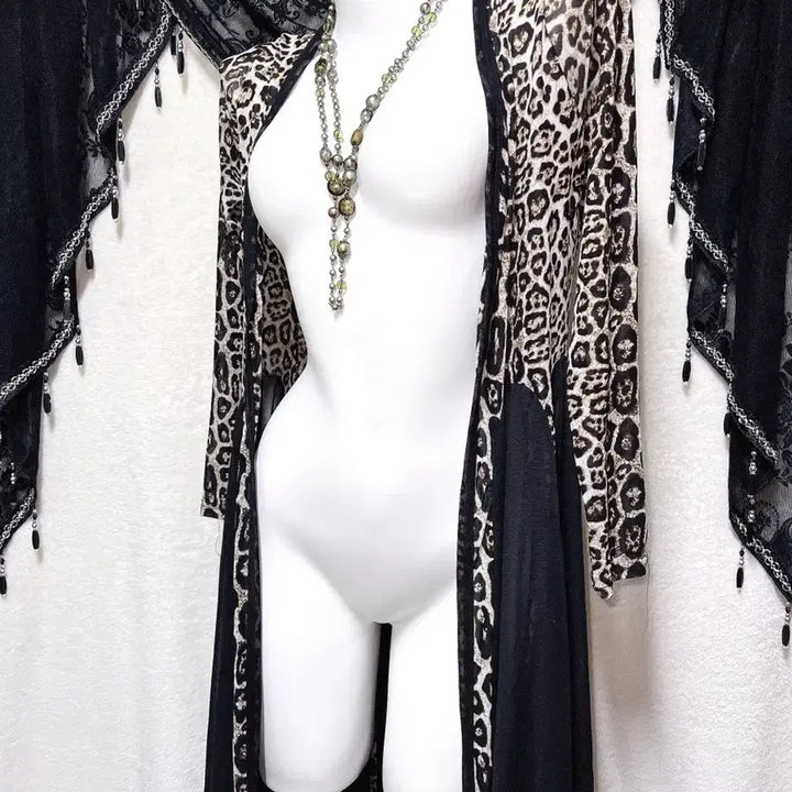 [BUNJANG] Leopard Print Drape Long Cardigan Robe / 레오파드 호피 오네갸루 드레이프 롱가디건 로브 고딕 고스 펑크 핀터