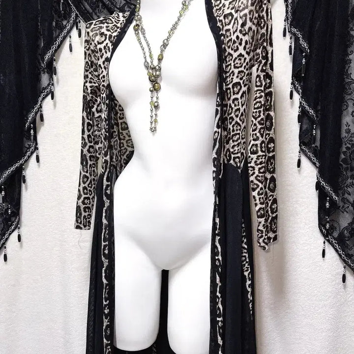 [BUNJANG] Leopard Print Drape Long Cardigan Robe / 레오파드 호피 오네갸루 드레이프 롱가디건 로브 고딕 고스 펑크 핀터