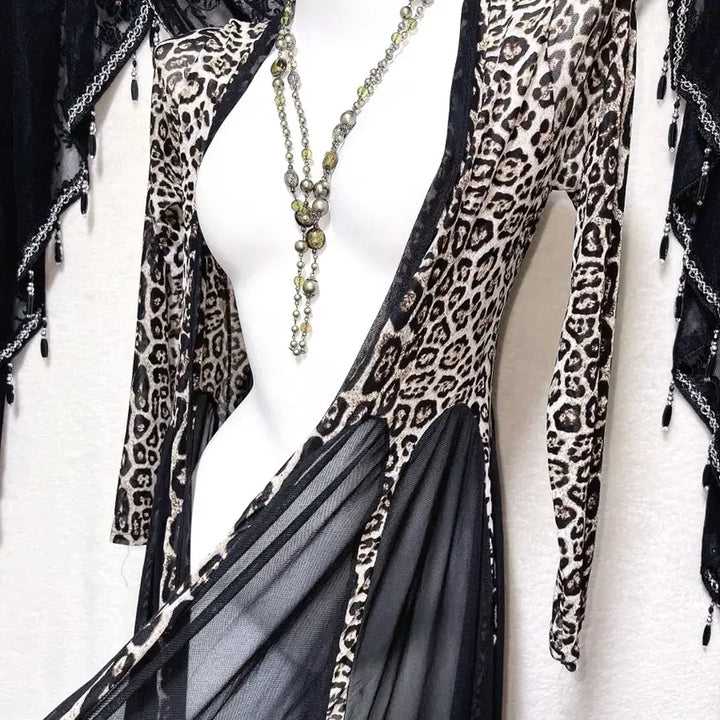 [BUNJANG] Leopard Print Drape Long Cardigan Robe / 레오파드 호피 오네갸루 드레이프 롱가디건 로브 고딕 고스 펑크 핀터