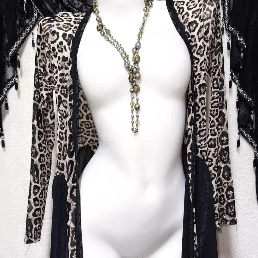 [BUNJANG] Leopard Print Drape Long Cardigan Robe / 레오파드 호피 오네갸루 드레이프 롱가디건 로브 고딕 고스 펑크 핀터