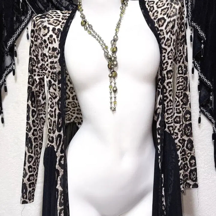 [BUNJANG] Leopard Print Drape Long Cardigan Robe / 레오파드 호피 오네갸루 드레이프 롱가디건 로브 고딕 고스 펑크 핀터
