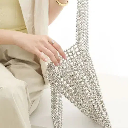 [BUNJANG] The Kara T Signature Square Beaded Ball Tote Bag (Silver) / T시그니처 스퀘어 비즈볼 가방(새상품)