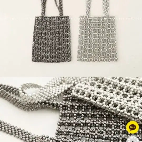 [BUNJANG] The Kara T Signature Square Beaded Ball Tote Bag (Silver) / T시그니처 스퀘어 비즈볼 가방(새상품)