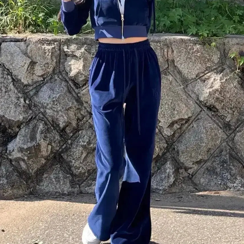 [BUNJANG] Khaki Point Velour Training Set Navy / 카키포인트 벨로아 트레이닝 세트 네이비