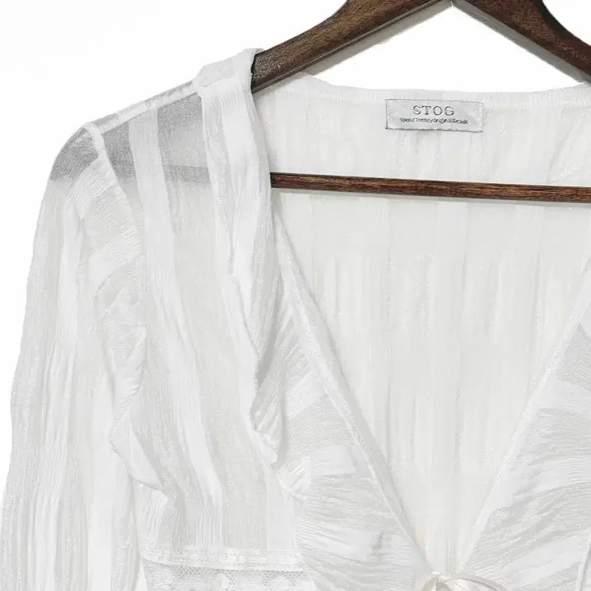 [BUNJANG] Vintage Lace See-Through Ribbon Tie Jacket Cardigan White Mori Girl / 일본빈티지 러플레이스시스루 리본끈자켓가디건화이트모리걸하구미룩갸루y2k히피